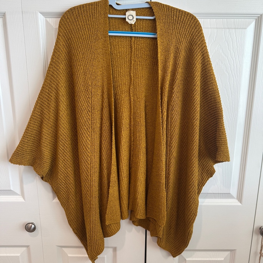 Elegant Mustard Open-Front Poncho